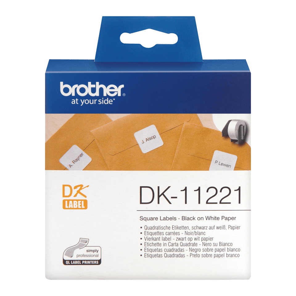 Original Brother DK11221 kvadratisk label – sort på hvid, 23 mm x 23 mm 2